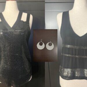Bebe & Noir Womens Black Sequin Beaded Tank Top Bundle M M/L Night Out / Party